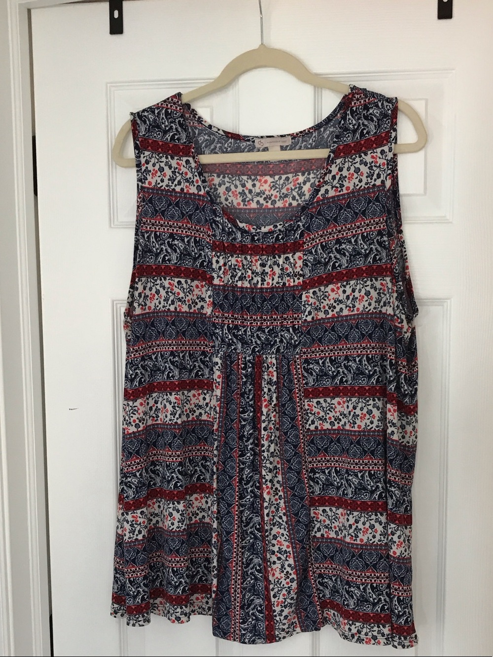 Boho Printed Sleeveless Tank Top - Navy, Red & White